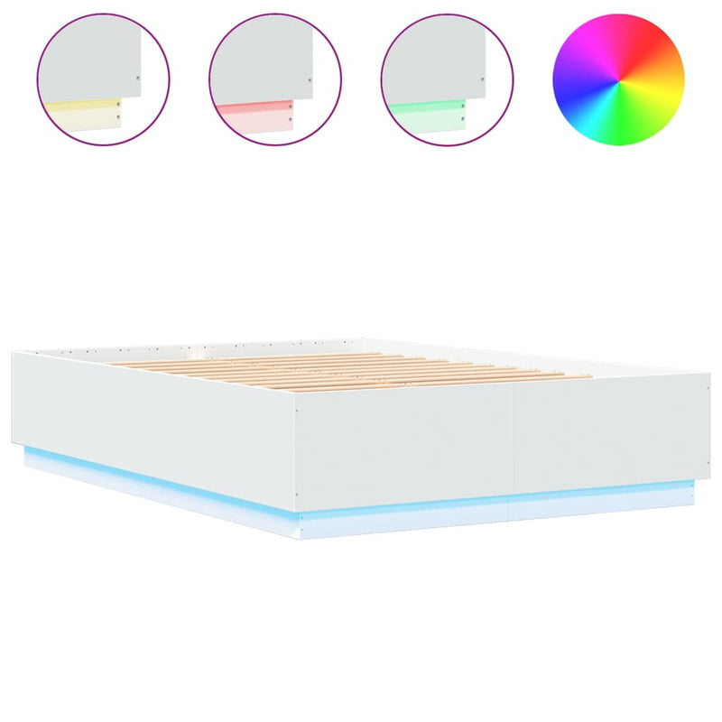 Bed Frame with LED Lights White 160x200 cm Engineered Wood