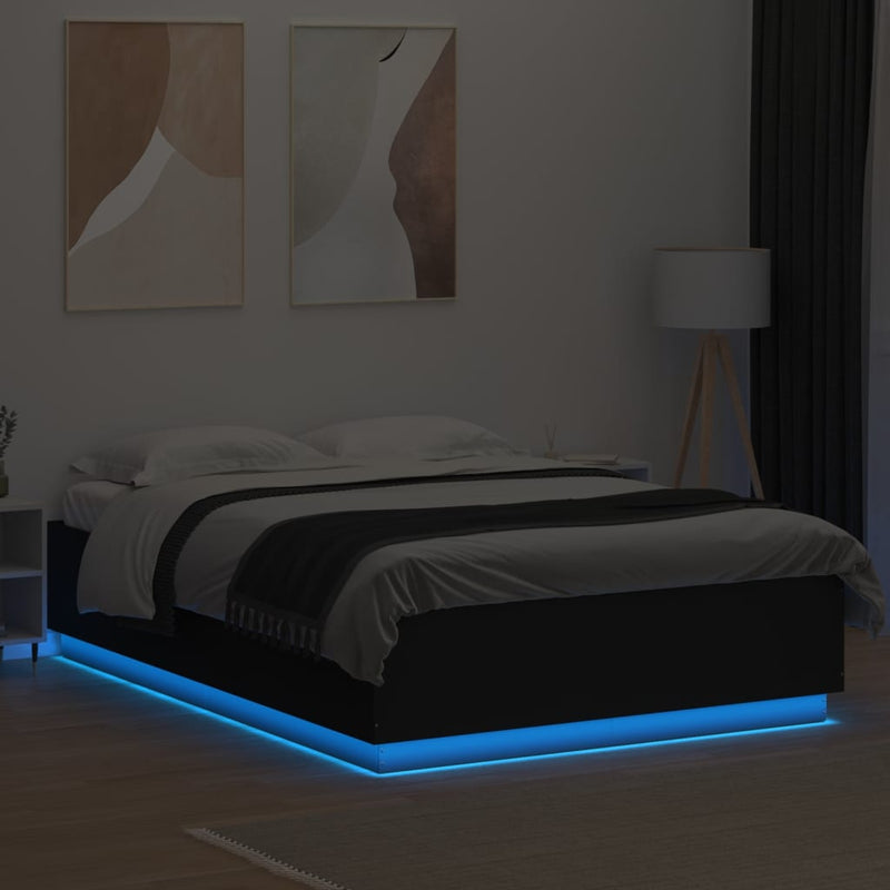 Bed Frame with LED Lights Black 160x200 cm Engineered Wood