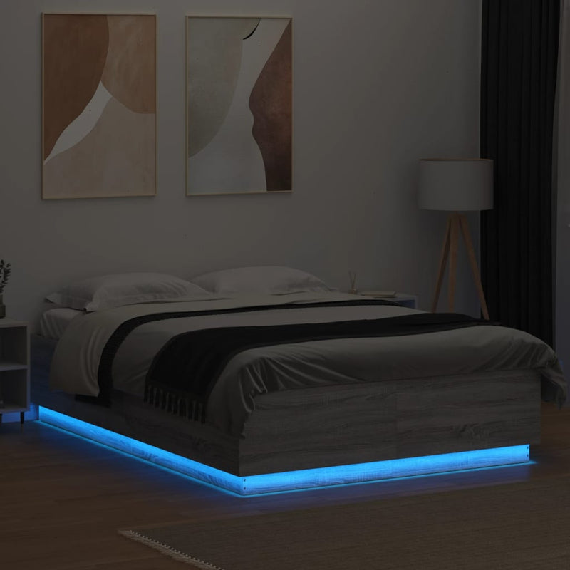 Bed Frame with LED Lights Grey Sonoma 160x200 cm Engineered Wood