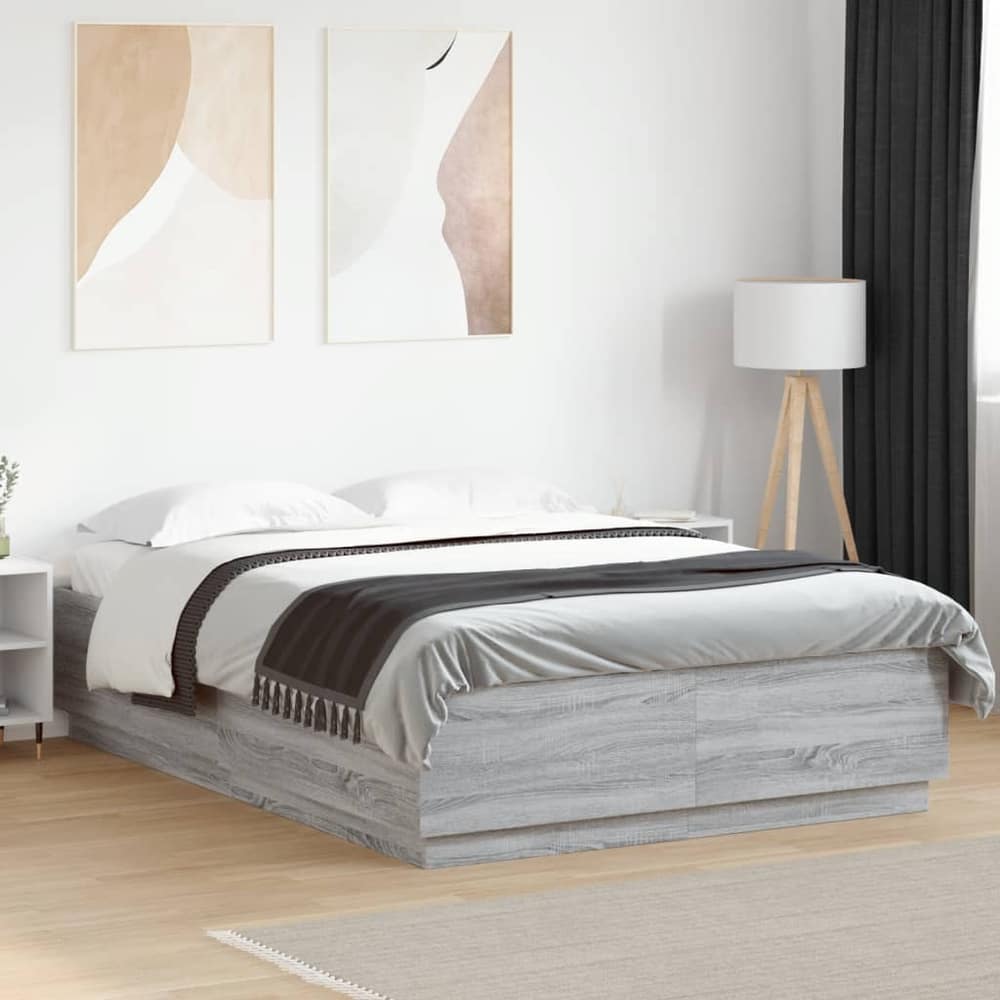 Bed Frame LED without Mattress Grey sonoma