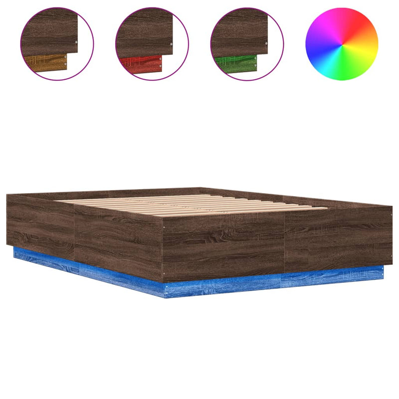 Bed Frame with LED Lights Brown Oak 160x200 cm Engineered Wood