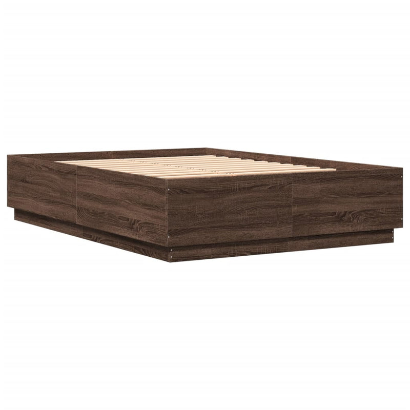 Bed Frame with LED Lights Brown Oak 160x200 cm Engineered Wood