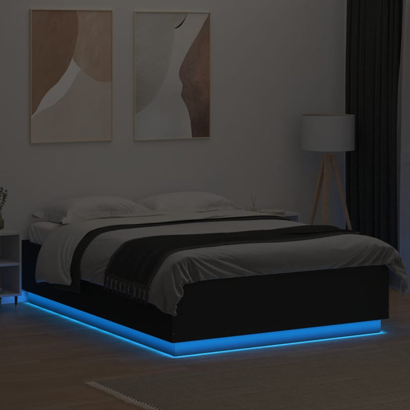 Bed Frame with LED Lights Black 150x200 cm King Size Engineered Wood