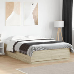 Bed Frame LED without Mattress Sonoma oak