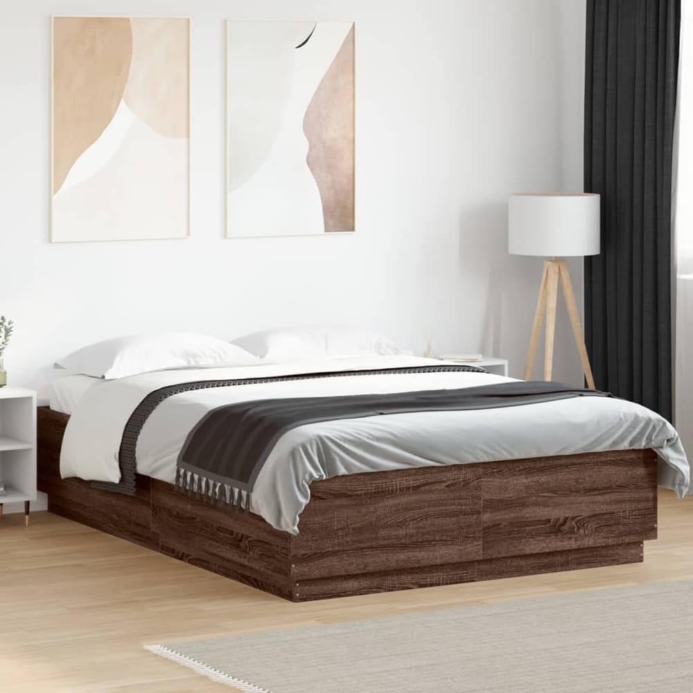 Bed Frame with LED without Mattress 150x200 cm Brown oak