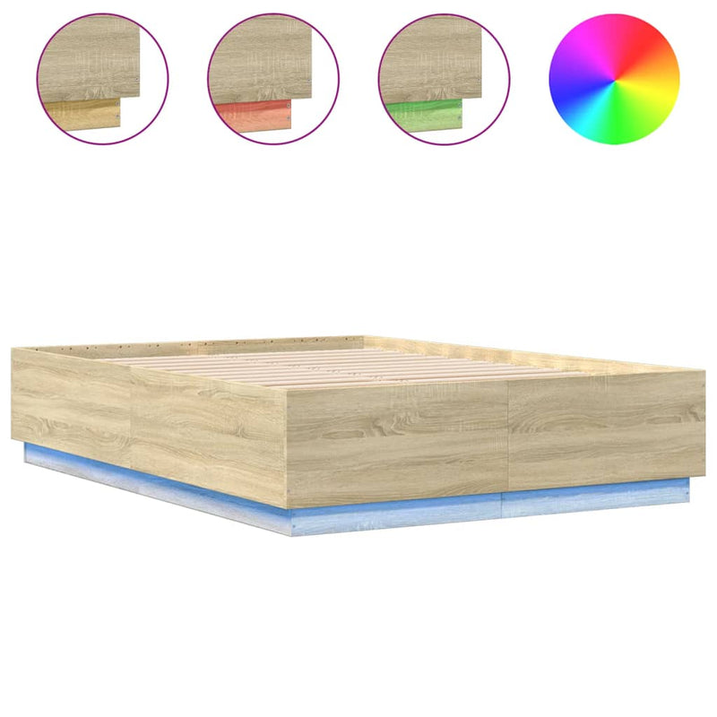 Bed Frame with LED Lights Sonoma Oak 140x200 cm Engineered Wood