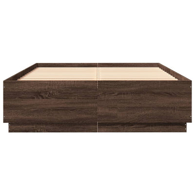 Bed Frame with LED Lights Brown Oak 140x200 cm Engineered Wood