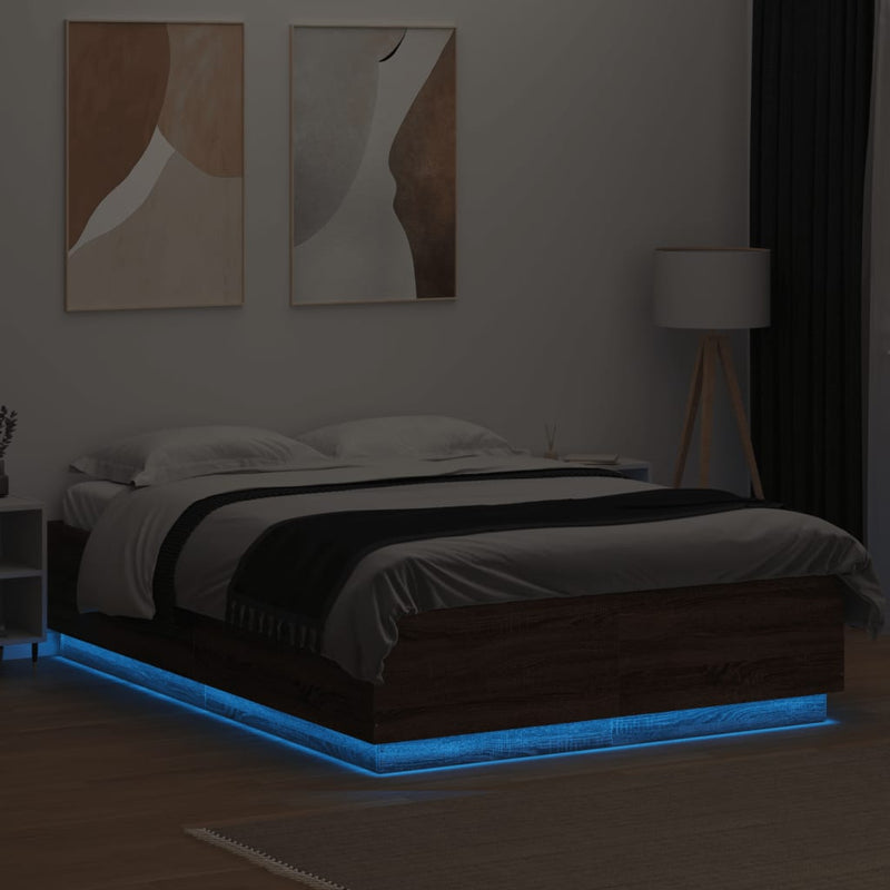 Bed Frame with LED Lights Brown Oak 120x200 cm Engineered Wood