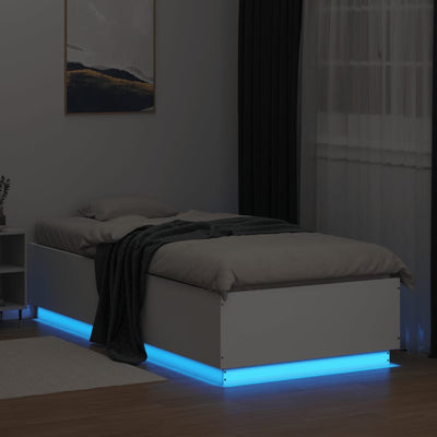 Bed Frame with LED Lights White 100x200 cm Engineered Wood