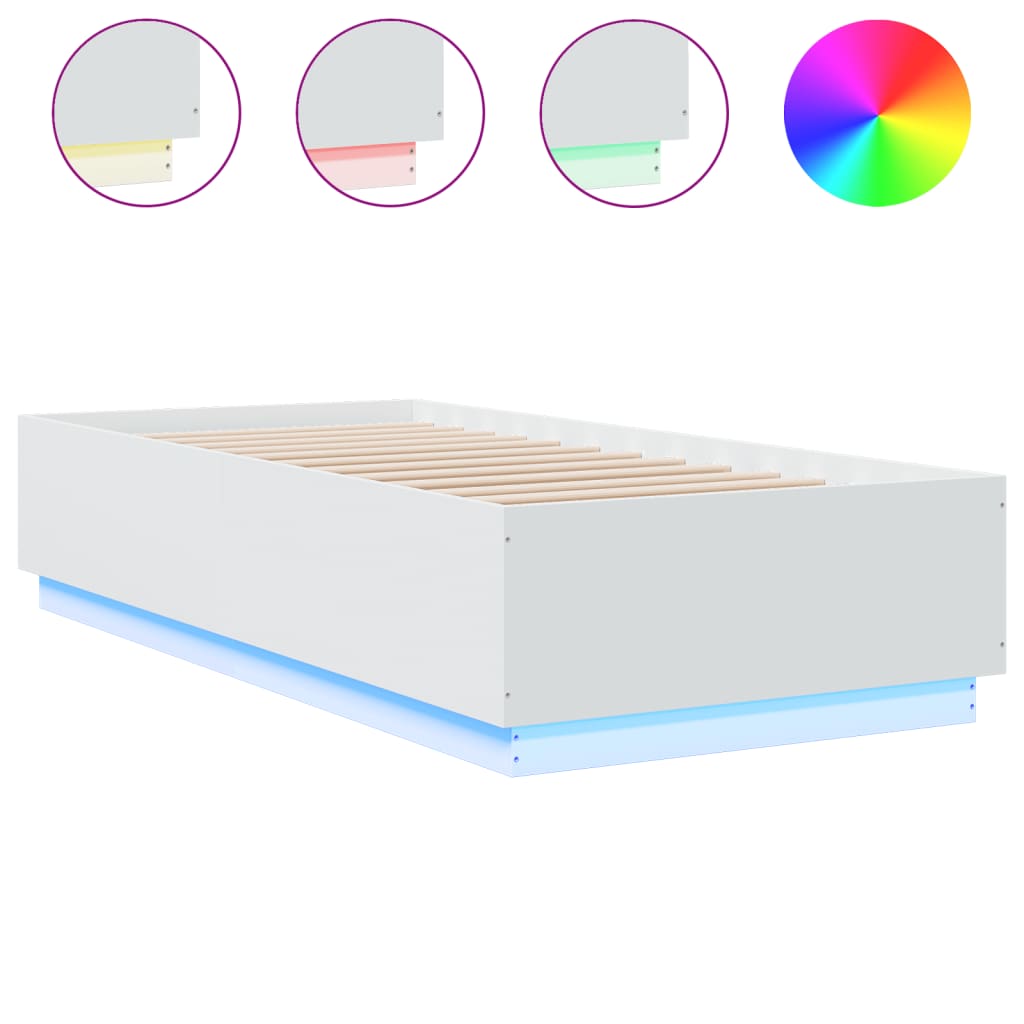 Bed Frame with LED without Mattress 90x200 cm White