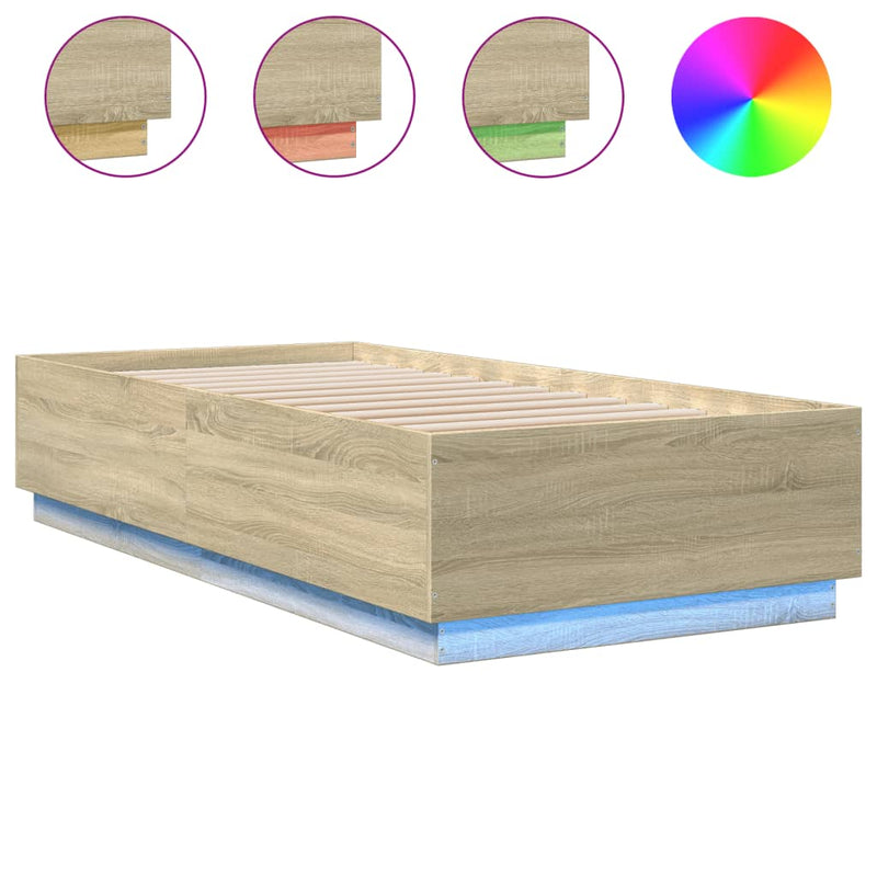 Bed Frame with LED Lights Sonoma Oak 90x200 cm Engineered Wood