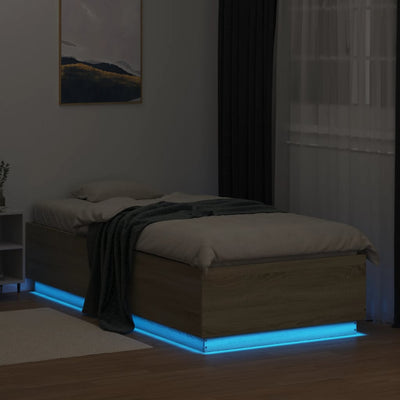 Bed Frame with LED Lights Sonoma Oak 90x200 cm Engineered Wood