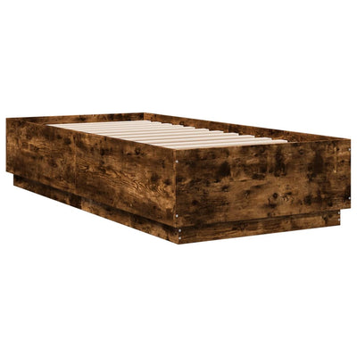 Bed Frame with LED Lights Smoked Oak 90x200 cm Engineered Wood