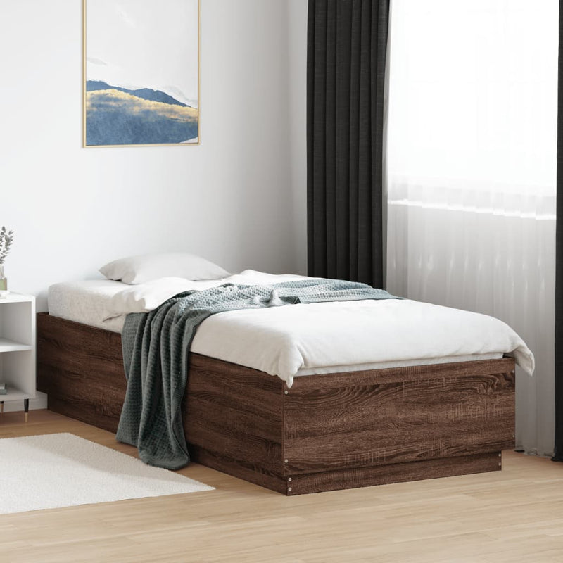 Bed Frame with LED Lights Brown Oak 90x200 cm Engineered Wood