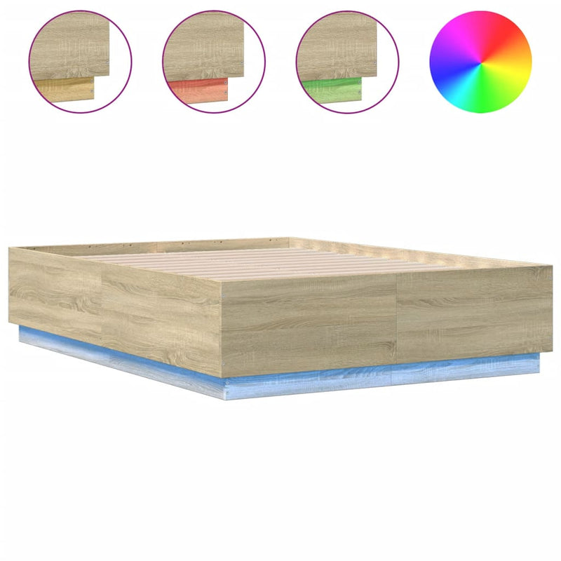 Bed Frame with LED Lights Sonoma Oak 140x190 cm Engineered Wood