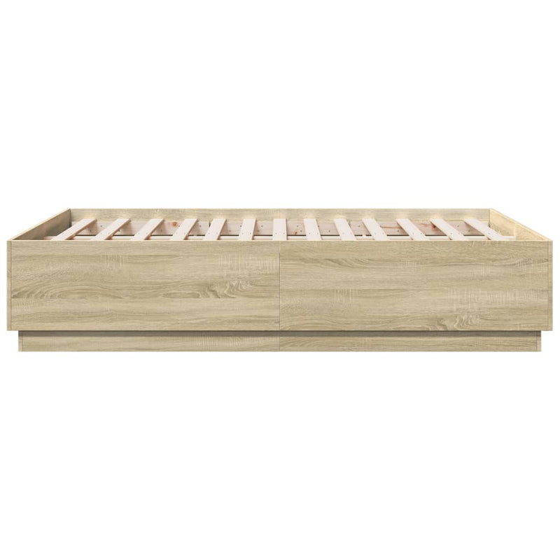 Bed Frame with LED Lights Sonoma Oak 140x190 cm Engineered Wood