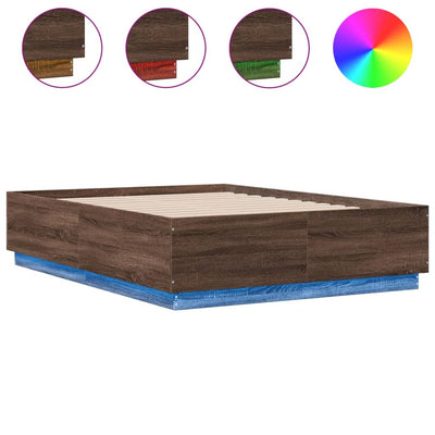 Bed Frame with LED Lights Brown Oak 140x190 cm Engineered Wood