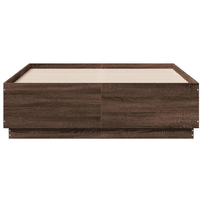 Bed Frame with LED Lights Brown Oak 140x190 cm Engineered Wood