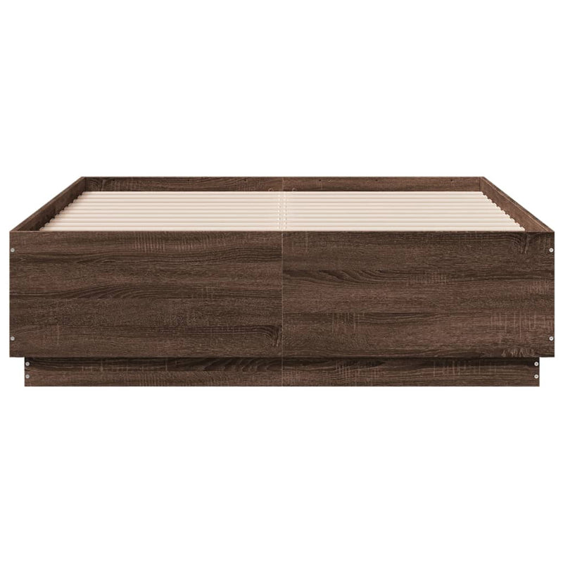 Bed Frame with LED Lights Brown Oak 140x190 cm Engineered Wood