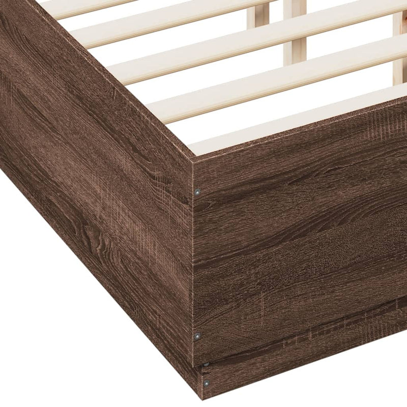 Bed Frame with LED Lights Brown Oak 140x190 cm Engineered Wood