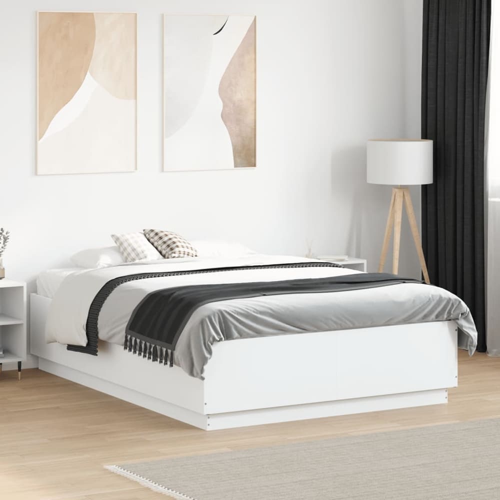 Bed Frame with LED without Mattress 135x190 cm White