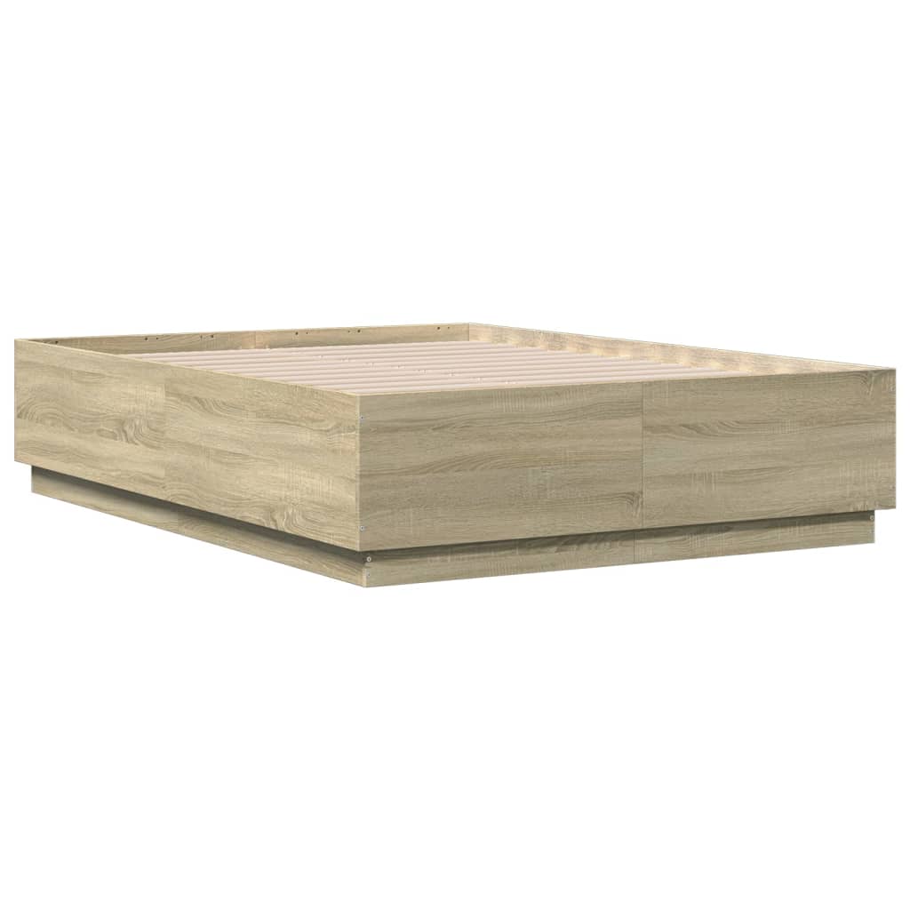Bed Frame with LED without Mattress 135x190 cm Sonoma oak