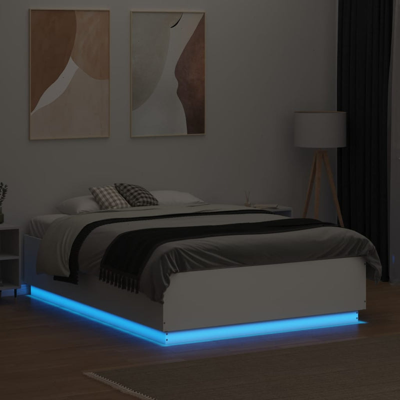 Bed Frame with LED Lights White 120x190 cm Small Double Engineered Wood