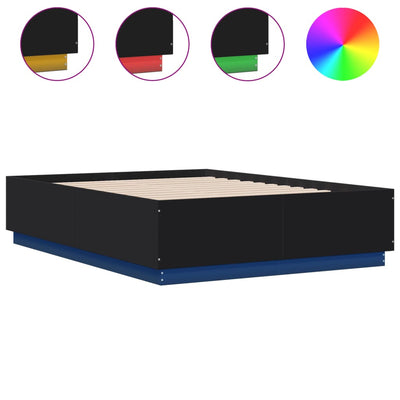 Bed Frame with LED Lights Black 120x190 cm Small Double Engineered Wood