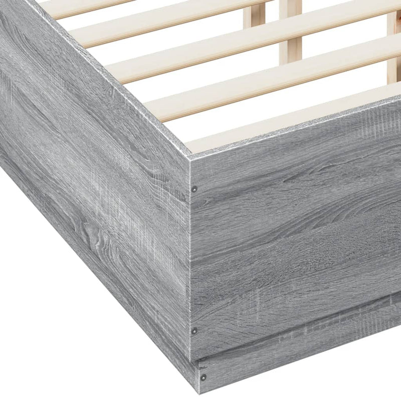 Bed Frame with LED Lights Grey Sonoma 120x190 cm Small Double Engineered Wood