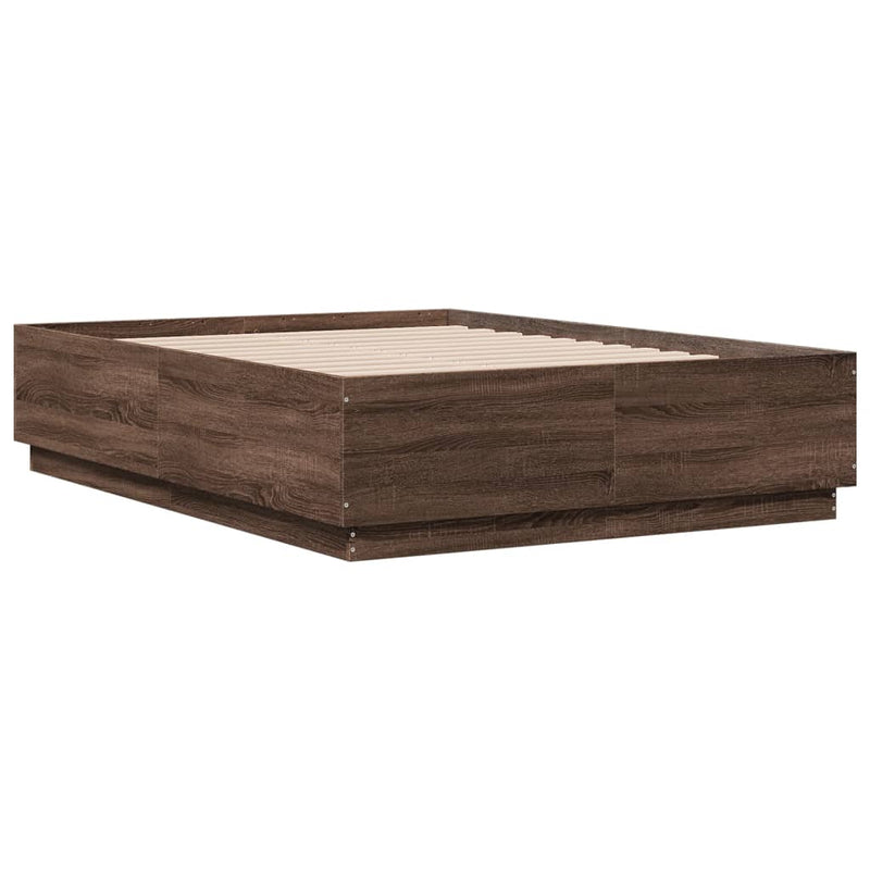 Bed Frame with LED Lights Brown Oak 120x190 cm Small Double Engineered Wood