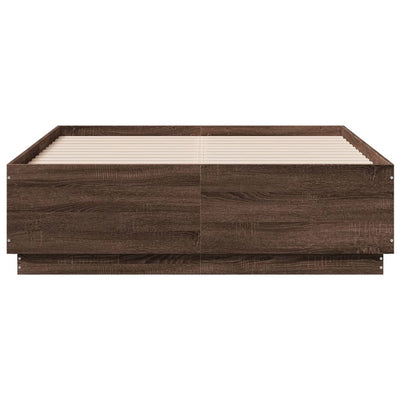 Bed Frame with LED Lights Brown Oak 120x190 cm Small Double Engineered Wood