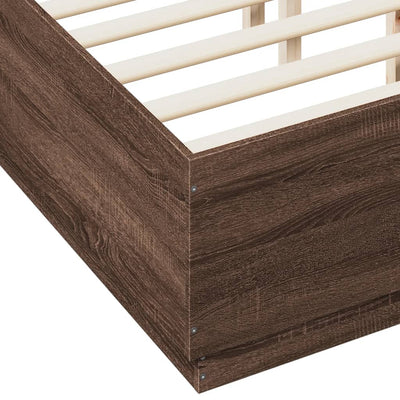 Bed Frame with LED Lights Brown Oak 120x190 cm Small Double Engineered Wood