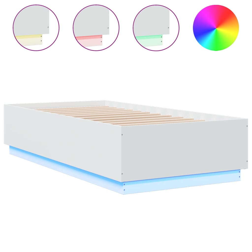 Bed Frame with LED without Mattress 75x190 cm White