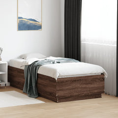 Bed Frame with LED without Mattress 75x190 cm Brown oak
