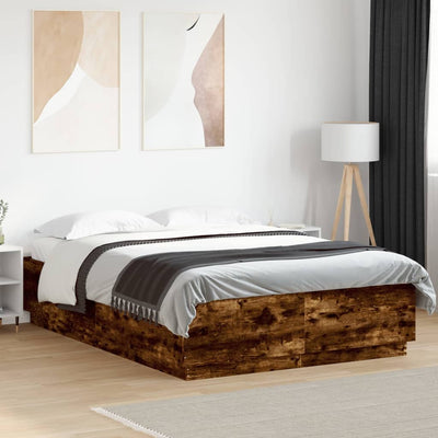 Bed Frame Smoked Oak 140x200 cm Engineered Wood