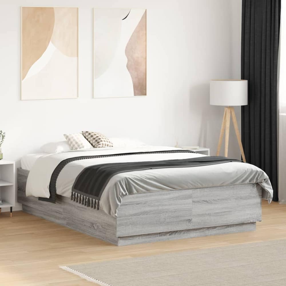 Bed Frame without Mattress 135x190 cm Grey sonoma