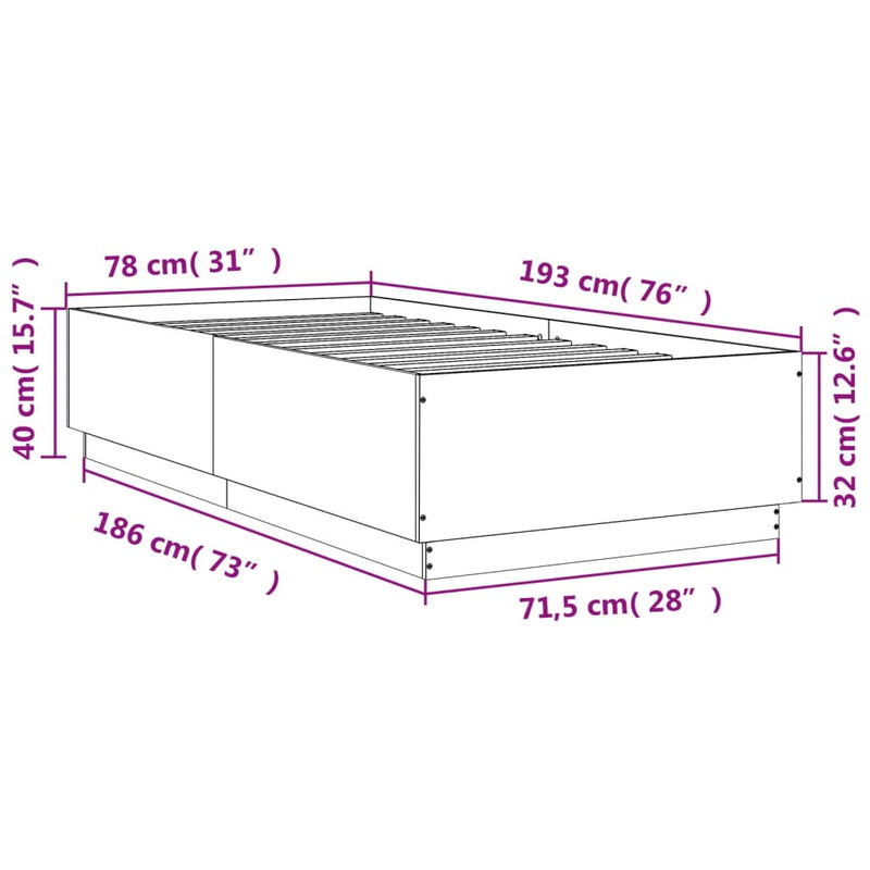 Bed Frame White 75x190 cm Small Single Engineered Wood