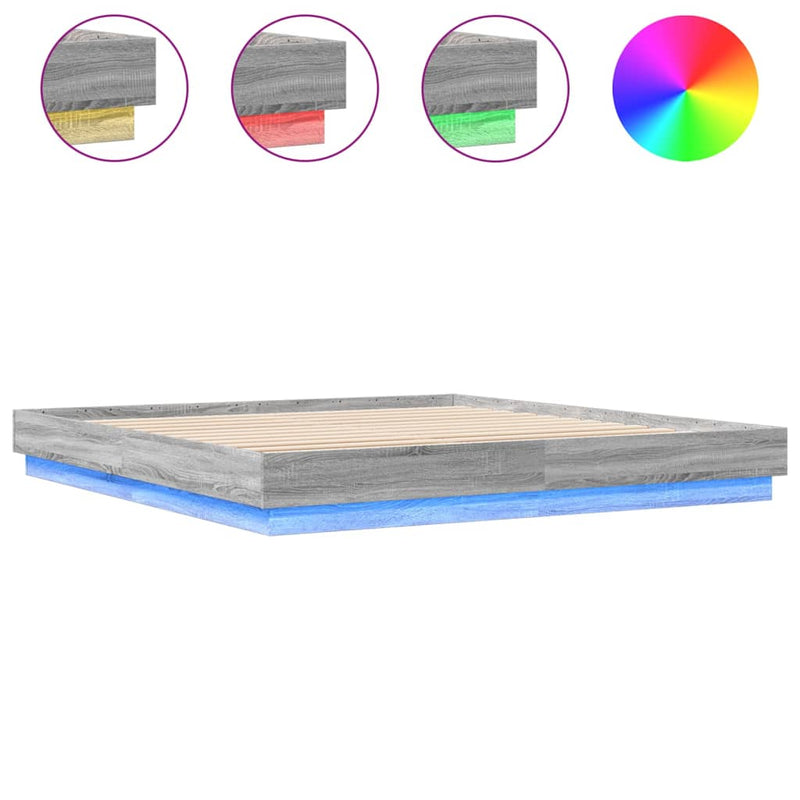 Bed Frame with LED Lights Grey Sonoma 200x200 cm