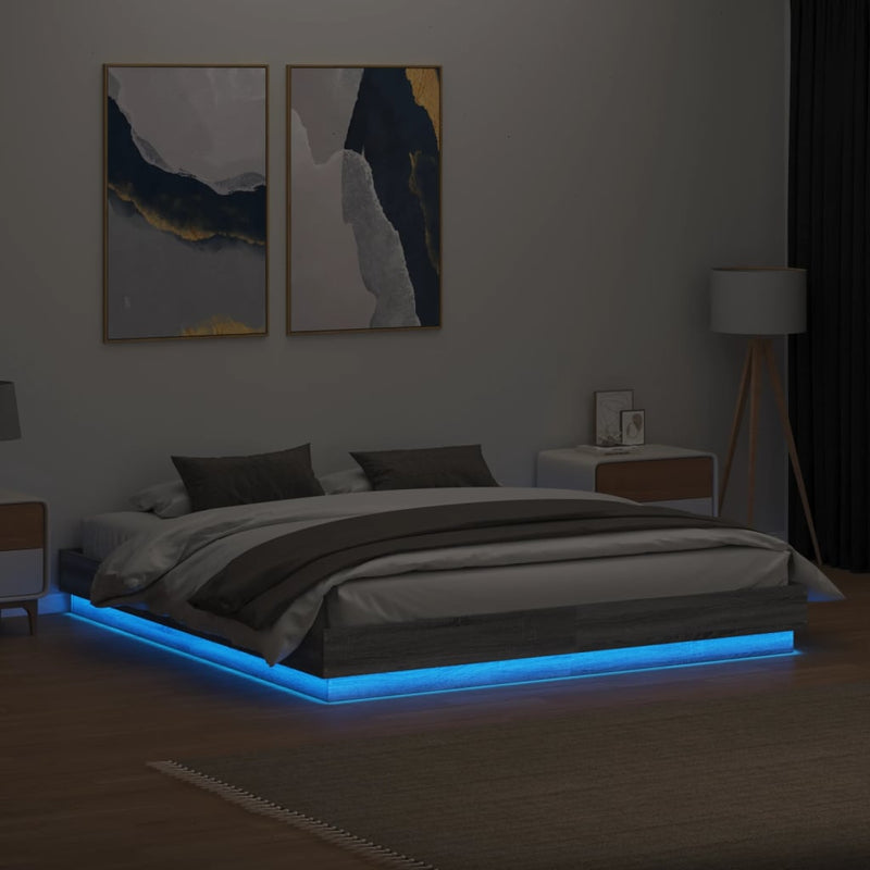 Bed Frame with LED Lights Grey Sonoma 200x200 cm