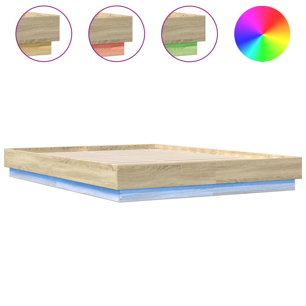Bed Frame with LED without Mattress 160x200 cm Sonoma oak