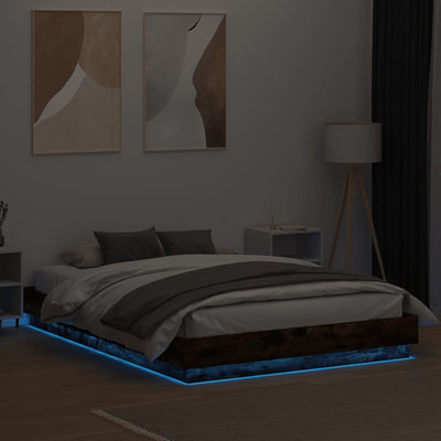 Bed Frame with LED Lights Smoked Oak 150x200 cm King Size