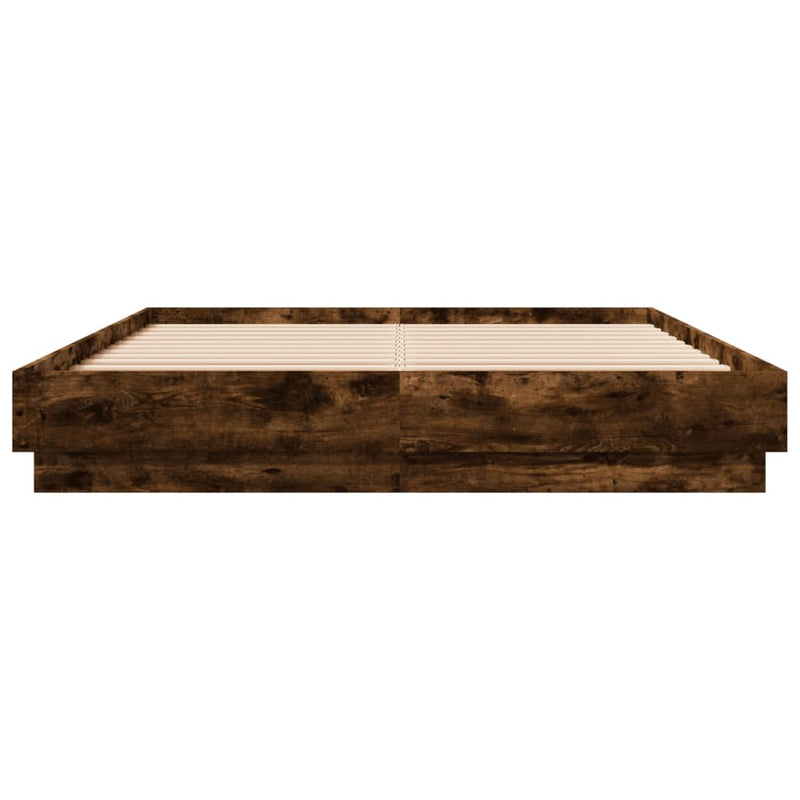 Bed Frame with LED Lights Smoked Oak 150x200 cm King Size