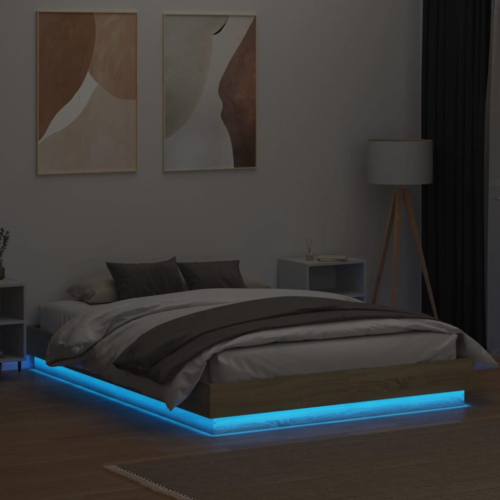 Bed Frame LED without Mattress Sonoma oak