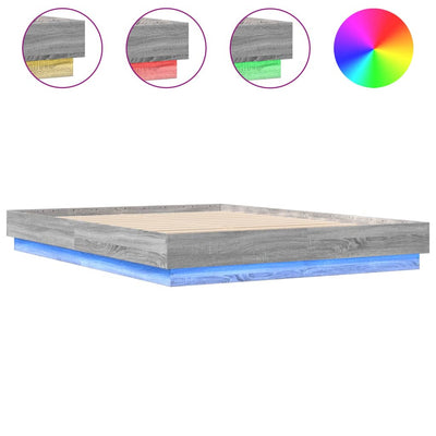 Bed Frame with LED Lights Grey Sonoma 120x200 cm