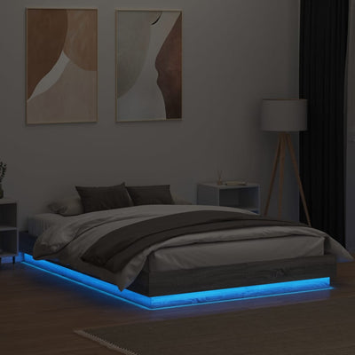 Bed Frame with LED Lights Grey Sonoma 120x200 cm