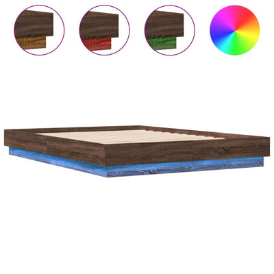 Bed Frame with LED Lights Brown Oak 120x200 cm