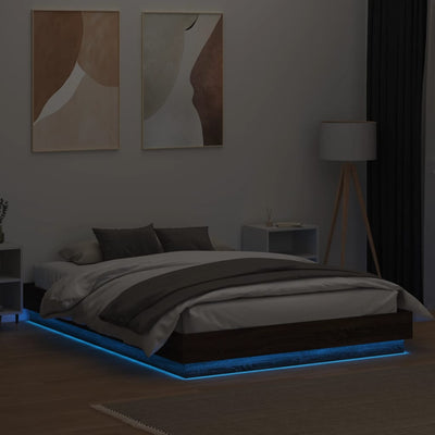 Bed Frame with LED Lights Brown Oak 120x200 cm