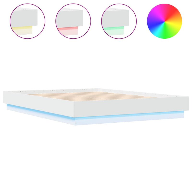 Bed Frame with LED Lights White 140x190 cm