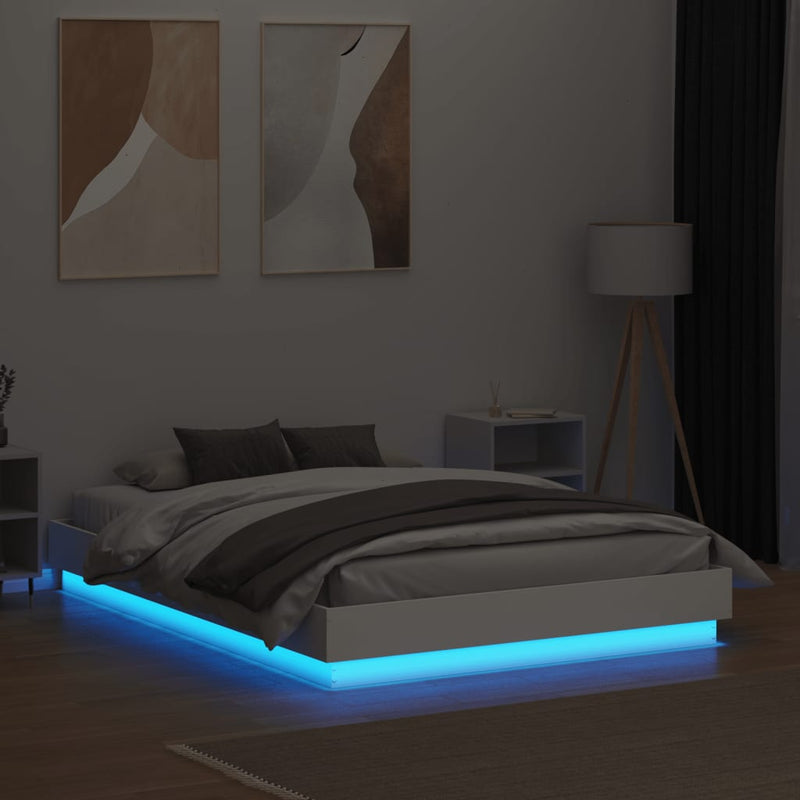 Bed Frame with LED Lights White 140x190 cm