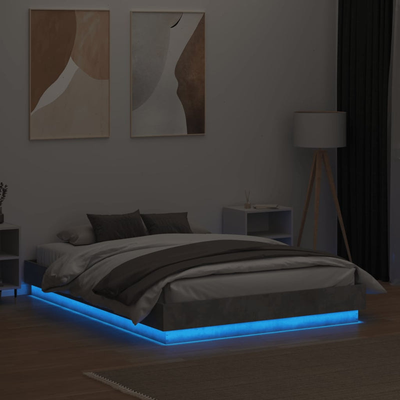 Bed Frame with LED Lights Concrete Grey 140x190 cm